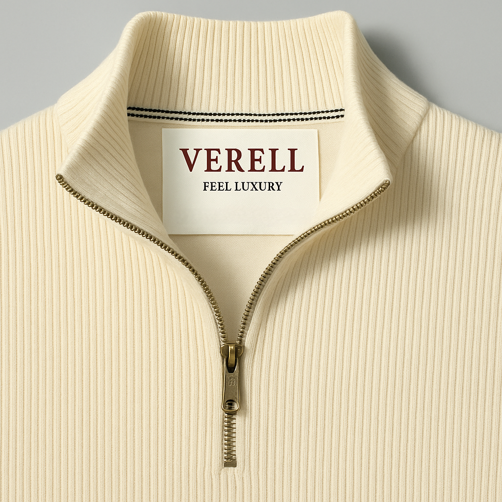 VERELL Off-White Luxe Ribbed Half-Zip Sweater