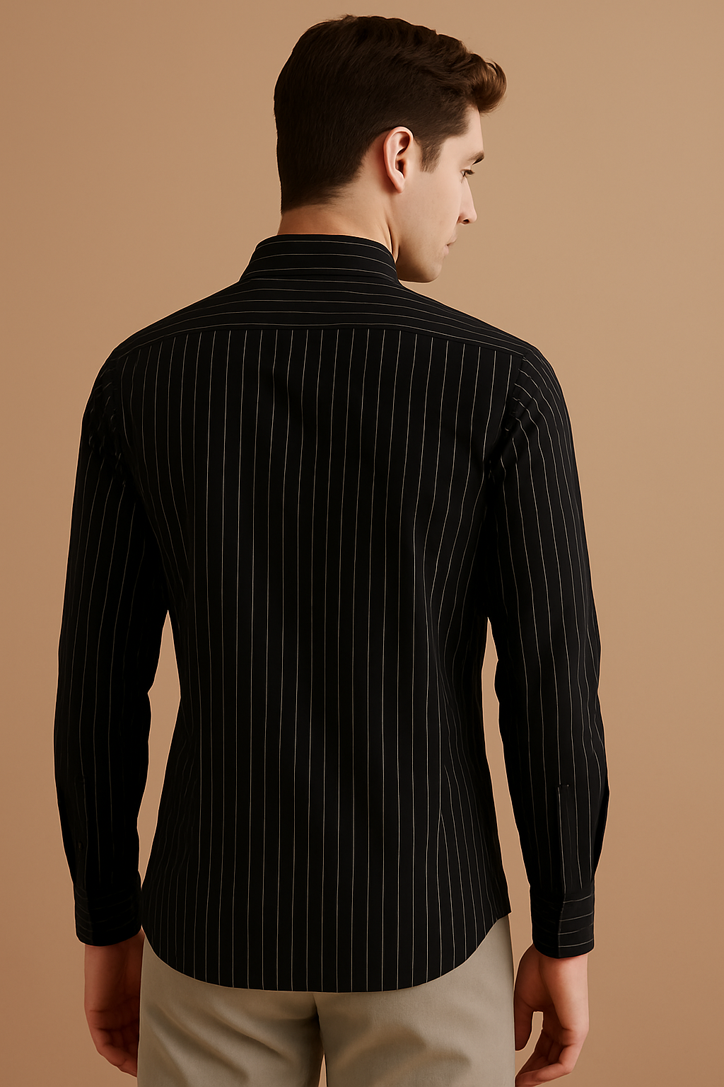 Men's Black Pinstripe Formal Shirt – Slim Fit, Full Sleeve
