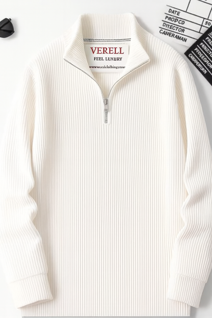 VERELL Off-White Luxe Ribbed Half-Zip Sweater