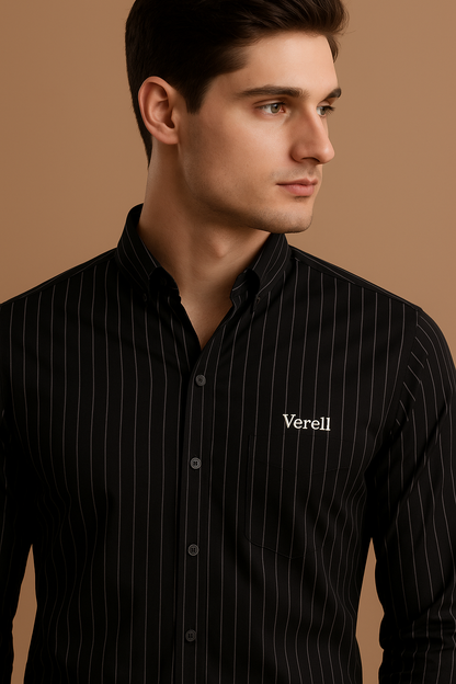 Men's Black Pinstripe Formal Shirt – Slim Fit, Full Sleeve