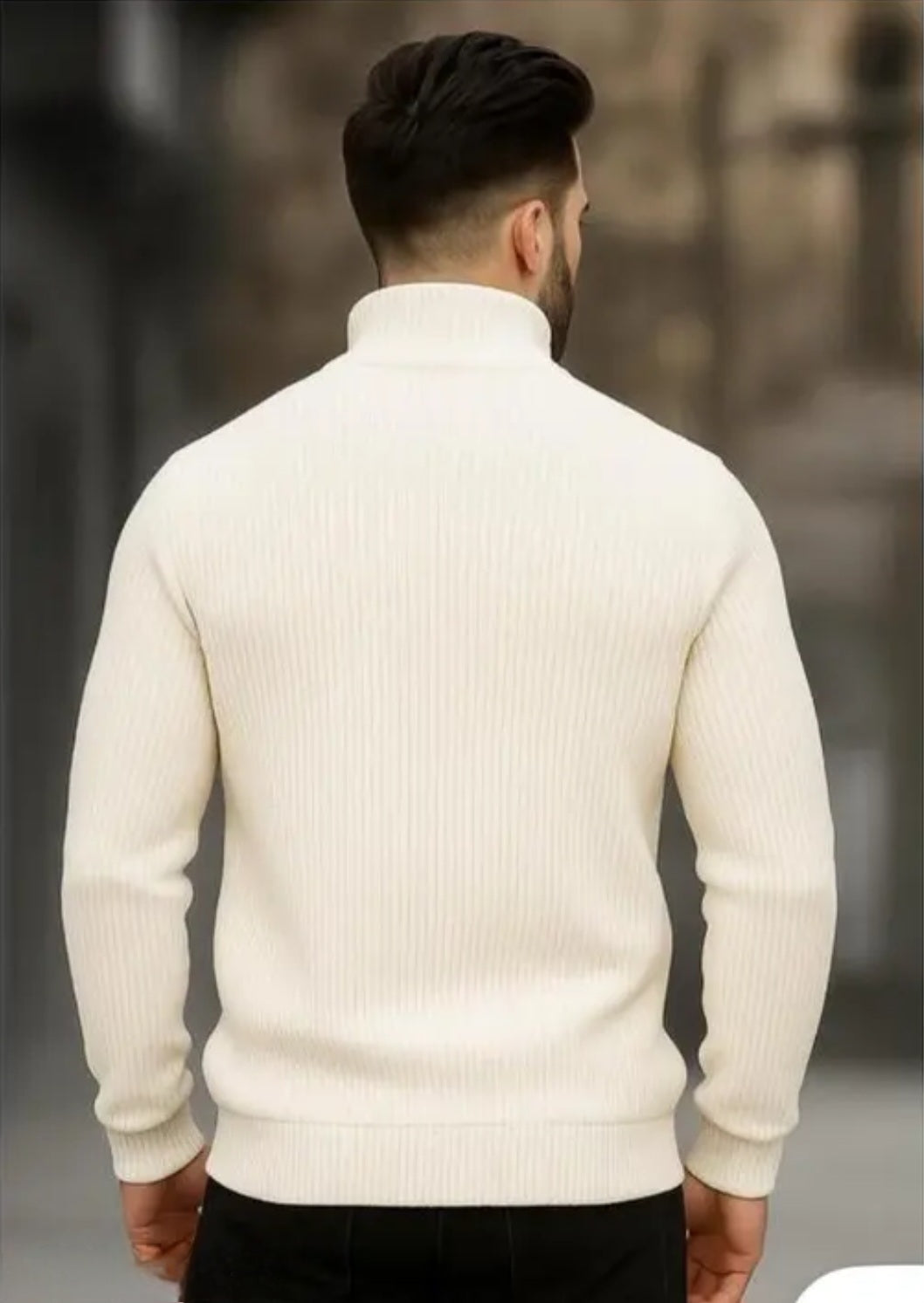 VERELL Off-White Luxe Ribbed Half-Zip Sweater