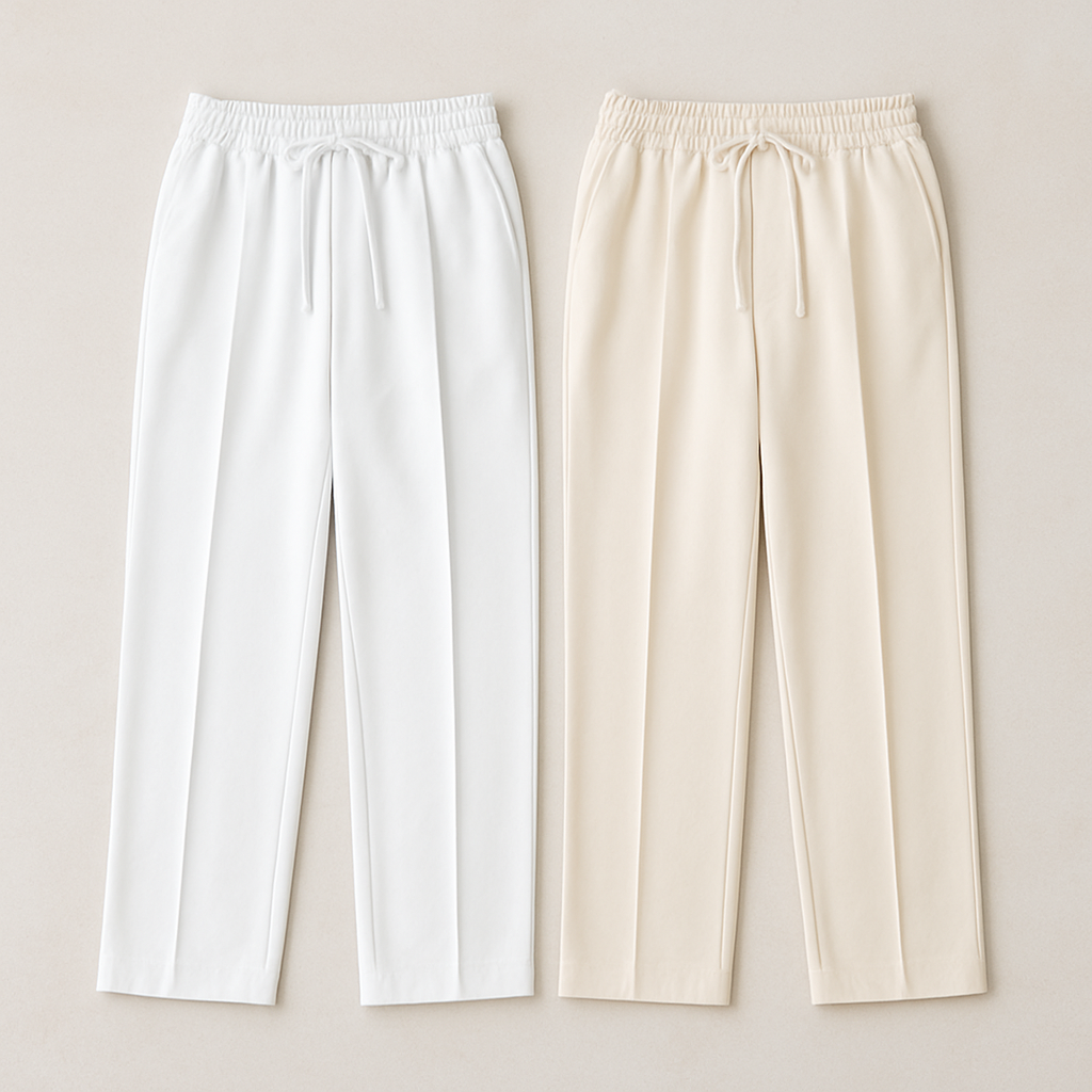 Essential Dual-Tone Comfort Trouser Combo (White & Ivory)