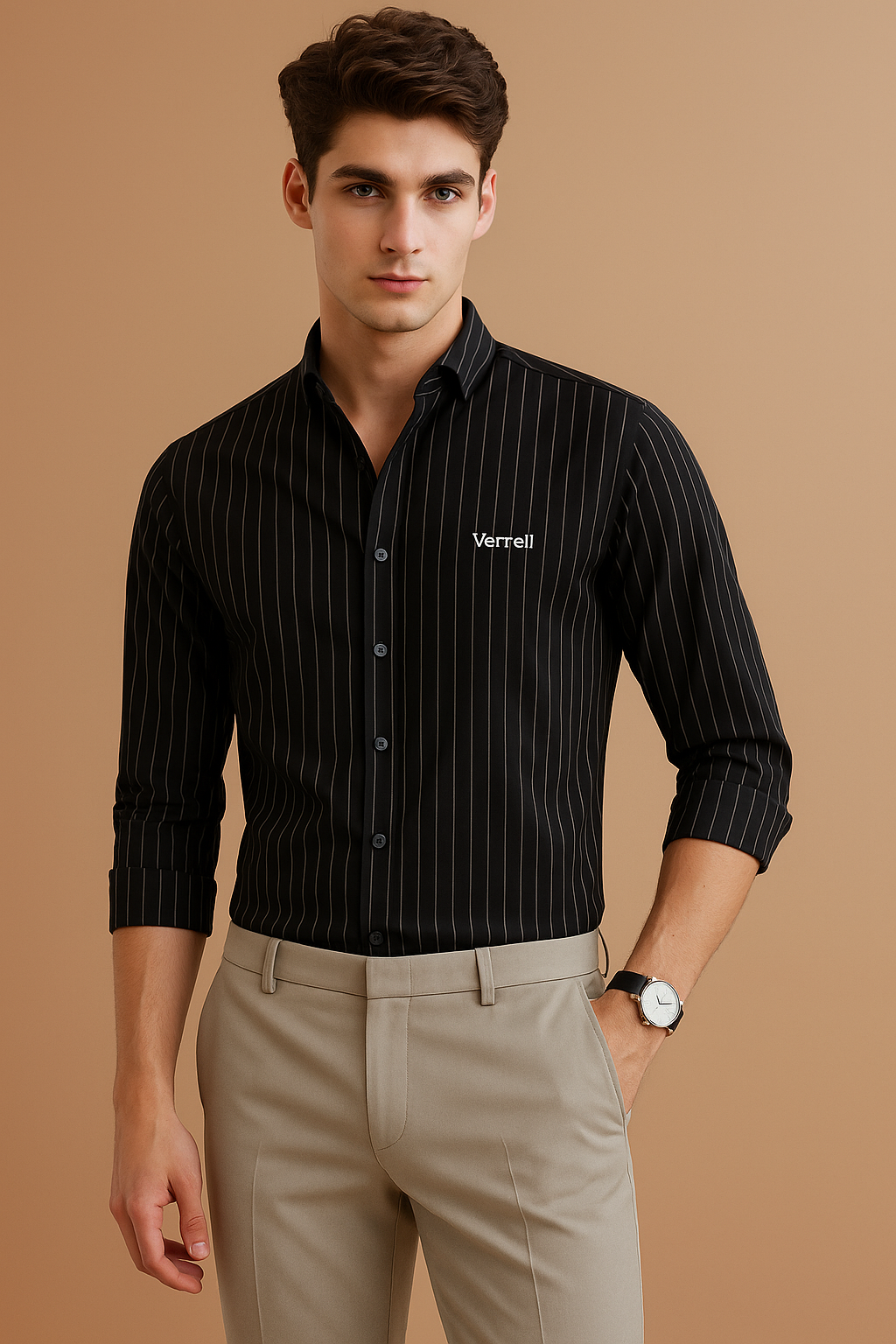 Men's Black Pinstripe Formal Shirt – Slim Fit, Full Sleeve